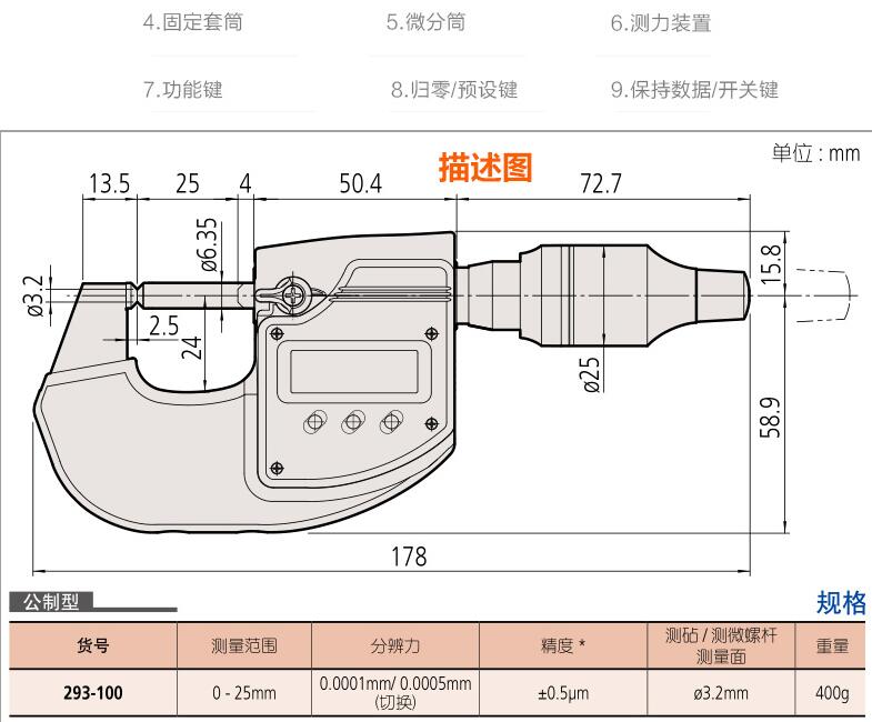 三豐數(shù)顯萬(wàn)分尺293-100